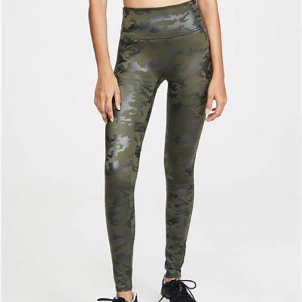 Spanx Faux Leather Camo Leggings Green